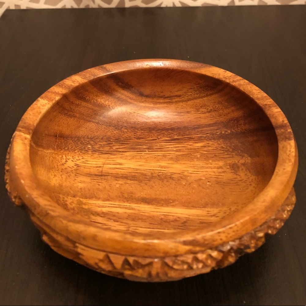 RARE Vintage Large Wooden Carved Salad Bowl Set - Picture 12 of 16